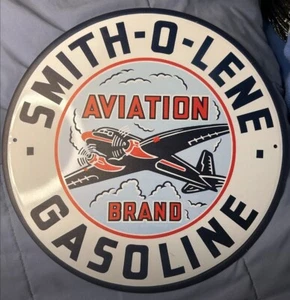 Smith-O-Lene Gasoline - Aviation Brand - Metall Runde Garage Wandkunst Flugzeug - Bild 1 von 1