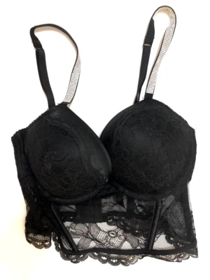 Victorias Secret Shine Strap Rhinestone Bombshell Bustier Corset, Black Lace NWT - Image 1 of 4