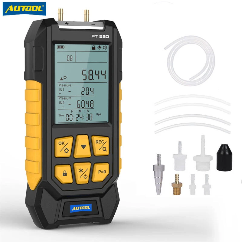 AUTOOL Differential Dual Digital Manometer Air Gas Pressure Tester -100~ 200Kpa ±0.2%FS