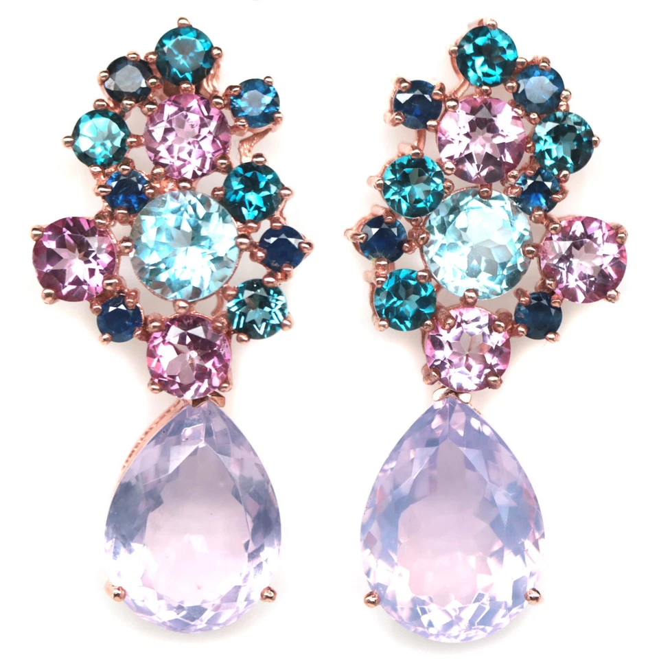 Plata de ley 925 15 x 20 mm. Pendientes de cuarzo lavanda, topacio y zafiro  Foto 1 de 4