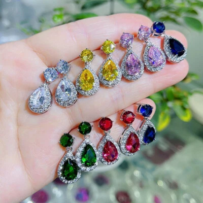 6pc Set Waterdrop Yellow Citrine Topaz Gems Charm Silver Women Girl Stud Earring - Image 1 of 4