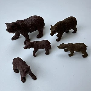 Lot of 5 Brown Bear Animal Toy Figures Two Adult 3 Cubs - Picture 1 of 15
