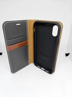 wallet case shockproof compatible with iphone xr black gray/brown - Image 1 of 4