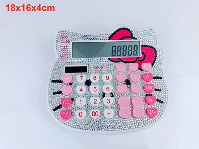 Blingustyle Kitty Design Silver Crystal 12 Digit Dual Power Calculator S - Image 1 of 4