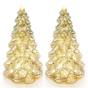 Tabletop Christmas Tree Mercury Glass Timer Lighted Silver Small Xmas Trees T... - Picture 1 of 6