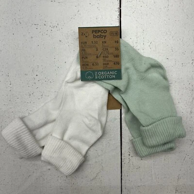 Paquete de 2 calcetines Pepco Baby verde blanco algodón orgánico EUR bebé niña talla 15-18 2T Foto 1 de 2