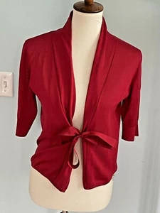 Love Moschino Tie Front Fine Red Silk Knit Cardigan Sweater L 1/2 Sleeve - Picture 1 of 8