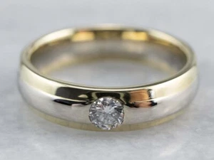 0.25 Ct Round Moissanite Flush Set Women Wedding Ring 14K Two Tone Gold Plated - Picture 1 of 12