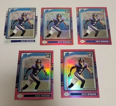 Nate Wiggins 2024 RC Rookie Card Lot (5) Baltimore Ravens Optic PINK - Image 1 of 3
