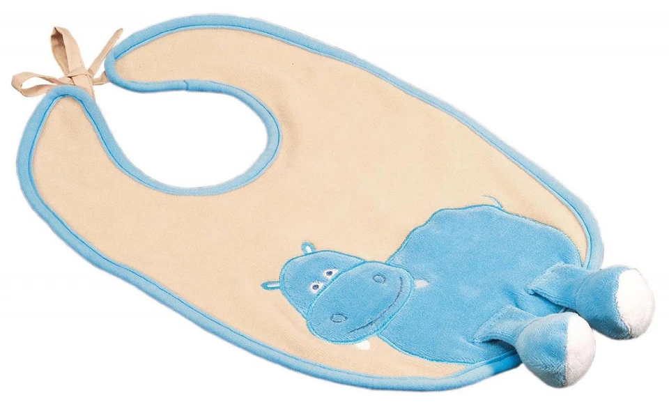 MINI KIDS - Lätzchen HIPPO Nilpferd Organic Cotton Soja-Farbe creme-blau