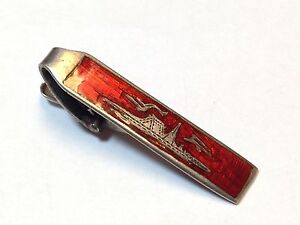 SIAM .925 Sterling Silver Red Enamel Tie Clasp Clip - Rare - Patina - FREE S&H