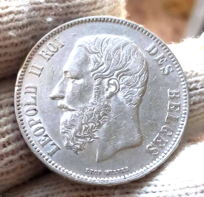 Belgium- 5 Francs 1870 Leopold II Silver KM#- 24 AU-UNC - Image 1 of 3