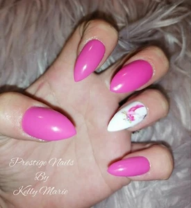 12pc Set Press On False Nails "PINK FLAMINGO" Medium Stiletto Hot Pink Flamingo  - Picture 1 of 11