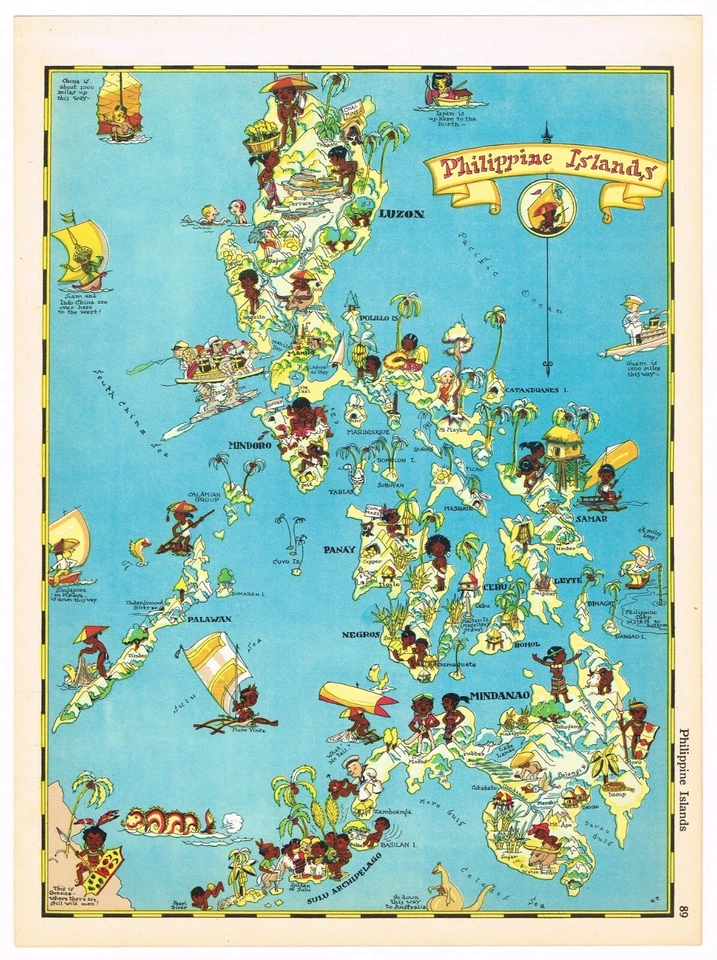 MAPA PICTÓRICO ORIGINAL GEOGRAFÍA GAY RUTH TAYLOR ISLAS FILIPINAS 1935 Foto 1 de 1
