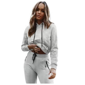 Women's Light Grey Joggers. Zipper Pockets, Drawstring, Ankle Hugging. - Picture 1 of 2