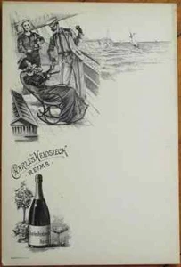 Menú publicitario francés Champagne Charles Heidsieck 1900, escena náutica - Imagen 1 de 1