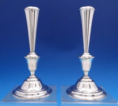 Par de velas de plata esterlina Rogers #210 65/17 9" x 4 1/8" con peso (#8195) Foto 1 de 4