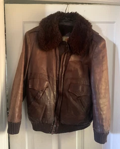 VTG Baracuta Bomber Flight Jacket Men's Leather Brown Size 42 British Hong Kong - Picture 1 of 18