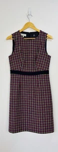 Hobbs Dress Size 10 Navy Blue Pink Checked Tweed Wool by Moon Shift Pinafore - Picture 1 of 9