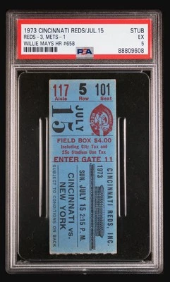 Boleto de béisbol 1973 Reds Mets 7 15 73 Willie Mays HR 658 PSA5 Foto 1 de 4