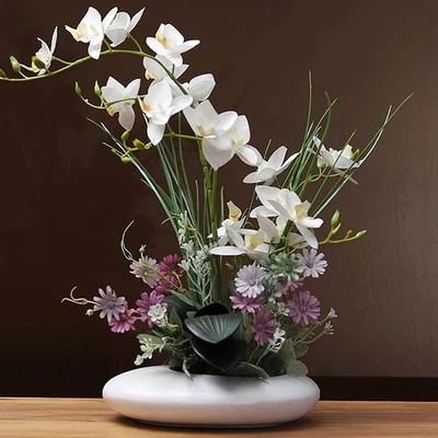 SYDDOL 17" Artificial Orchid Flowers in Pot Zen Decorative Orchid Bonsai Real... - Image 1 of 4
