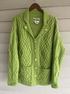 Vtg Aran Crafts Cardigan Sweater Merino Wool Chunky Pockets Women Med Grandma - Picture 1 of 9