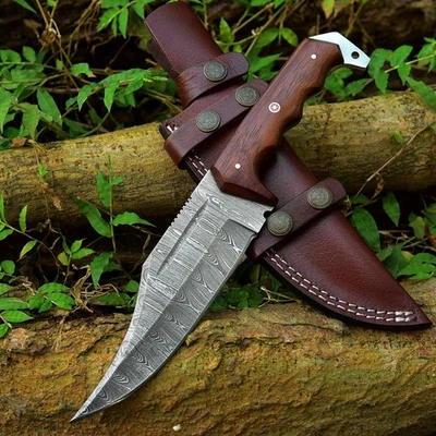 BG KNIVES 10.7" Hand Forged Damascus Steel Custom Handmade Combat Fix Blade Hunting Knife