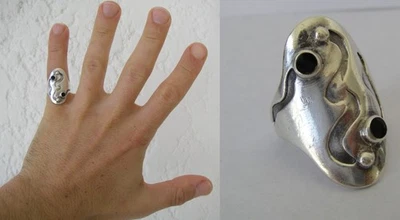 T51 52 design Bague Argent MASSIF Chevalière sertie ONYX  7gr N°94 - Photo 1/4