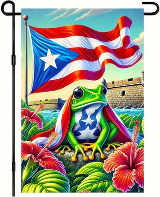 Rana Coqui Puerto Rico Jardín Bandera Americana 12X18 Pulgadas Doble Cara Muelle  Foto 1 de 4