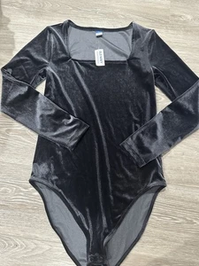 Old Navy Bodysuit Women Small Black Velvet Long Sleeve Nwt - Picture 1 of 2