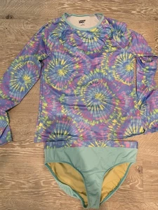 Lands' End Girls' Color Block Rash Guard Swimsuit Size 16 - Picture 1 of 2