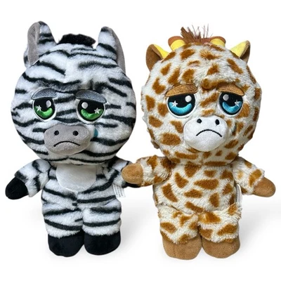 Nanco Zebra and Giraffe Plush 12in Sad Tear Big Eyes Stuffed Animal Toy Pair - Image 1 of 4