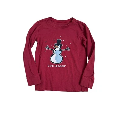 Life is Good Kids Long Sleeve Shirt Snowman Winter Graphic Top Red Size Small S - Image 1 of 4