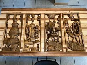 4er Set Vintage Retro Burwood Products Co. 60er Wandbehang Deko USA Volkskunst - Bild 1 von 10