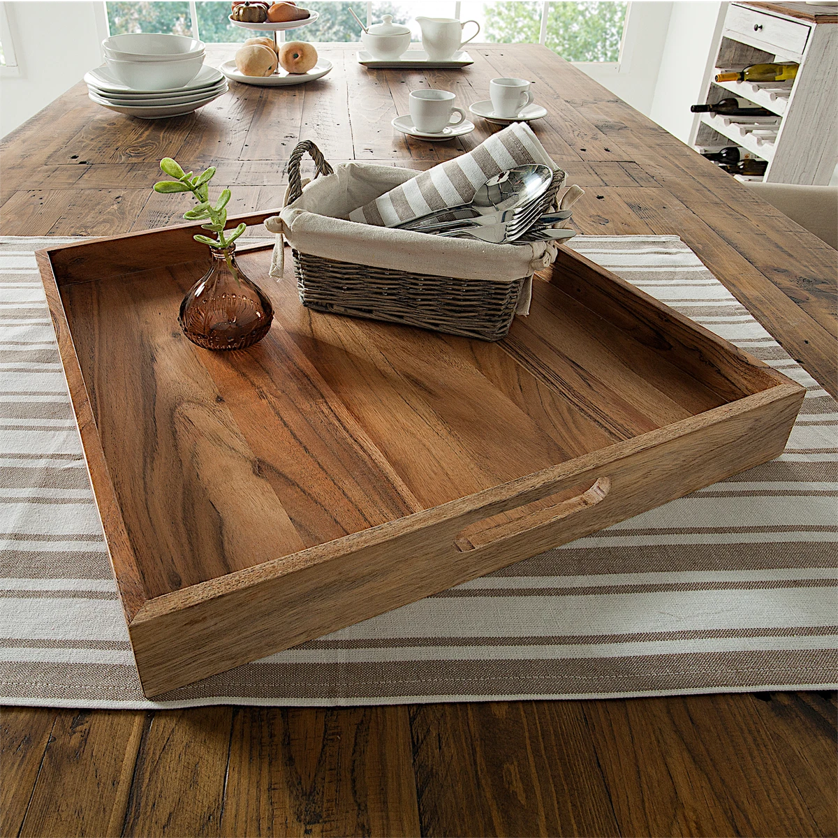 Serviertablett Mit Griff, 39x35cm, Metall – Rustikales Design Für Buffet, Abendessen & Getränke, Perfekt Für Partys