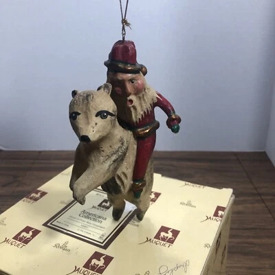 1995 Jauquet Santa on Polar Bear Prim arte popular adorno de Navidad raro firmado Foto 1 de 4