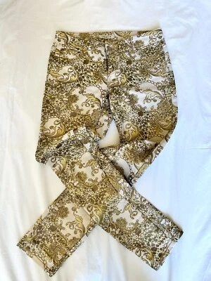 Very rare Arden B. Damask Print Skinny Jeans Gold Lamé Metallic Coated size 4 - Image 1 of 4