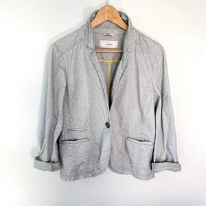 Caslon Womens Sz L Blue Gray Polka Dot Lightweight Blazer Cotton Summer Jacket - Picture 1 of 10