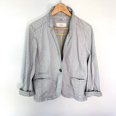 Caslon Womens Sz L Blue Gray Polka Dot Lightweight Blazer Cotton Summer Jacket - Image 1 of 4