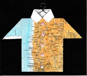 Camicia Mappa Origami Cile, Valparaiso, Santiago, La Serena, San Juan, Mendoza - Foto 1 di 2