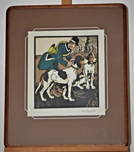 Henri-Claude Forestier "Huntsman with Pointer Dogs" Original Drawing Painting - Picture 1 of 9