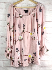 Anthropologie Liv Los Angeles Blouse Top Womens 1X Floral Embroidered Pink Boho - Picture 1 of 12