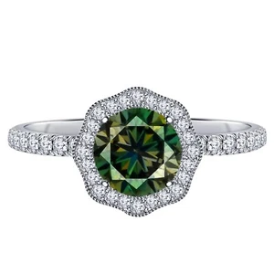 2,85Kt Runden Form Natürlich Grünlich Gelb & Weiß Diamant Ring Im 585er Weißgold - Bild 1 von 3