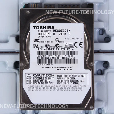 For TOSHIBA MK8032GSX 80 GB HDD 2.5" 8 MB 5400 RPM SATA Laptop Hard Disk Drive - Image 1 of 2