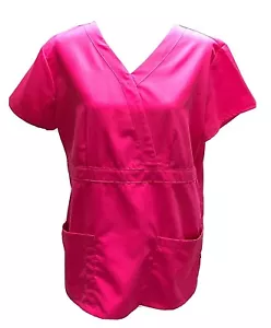 Dream Crest Womens Size M Hot Pink Pocketed V Neck Soft Scrub Work Wear Top - Picture 1 of 8