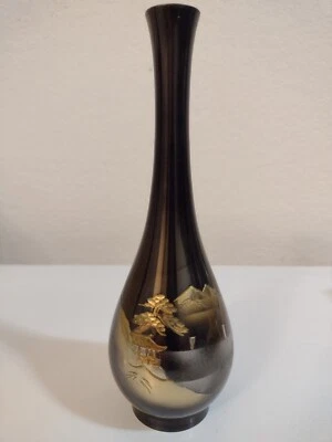 Vintage Japanese Chokin Bronze/Brass Etched Metal Bud Vase 6” birds - Image 1 of 2
