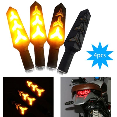 4x LED Motorcycle Turn Signals Light Blinker Indicator Tail Lights Flowing Amber - Изображение 1 из 4