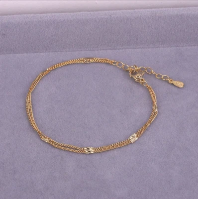18K Gold Plated Stainless Steel 2 Layers Sequins Chain Women Girl Bracelet AC - Image 1 of 3