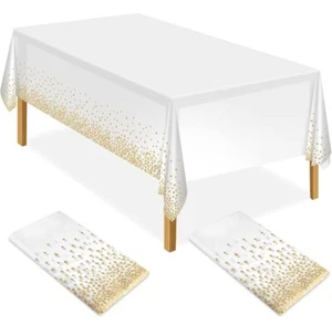 Tablecloth Plastic 3pcs Tablecloth 137x274cm White Gold Dot Confetti Table Cover - Picture 1 of 7