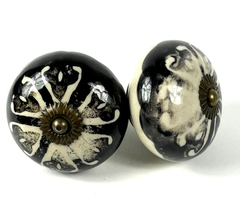 Vtg Set of 2 Large Porcelain /Ceramic Drawer Knobs Pulls 2.5"x1.5"  1 3/16" bolt Cover